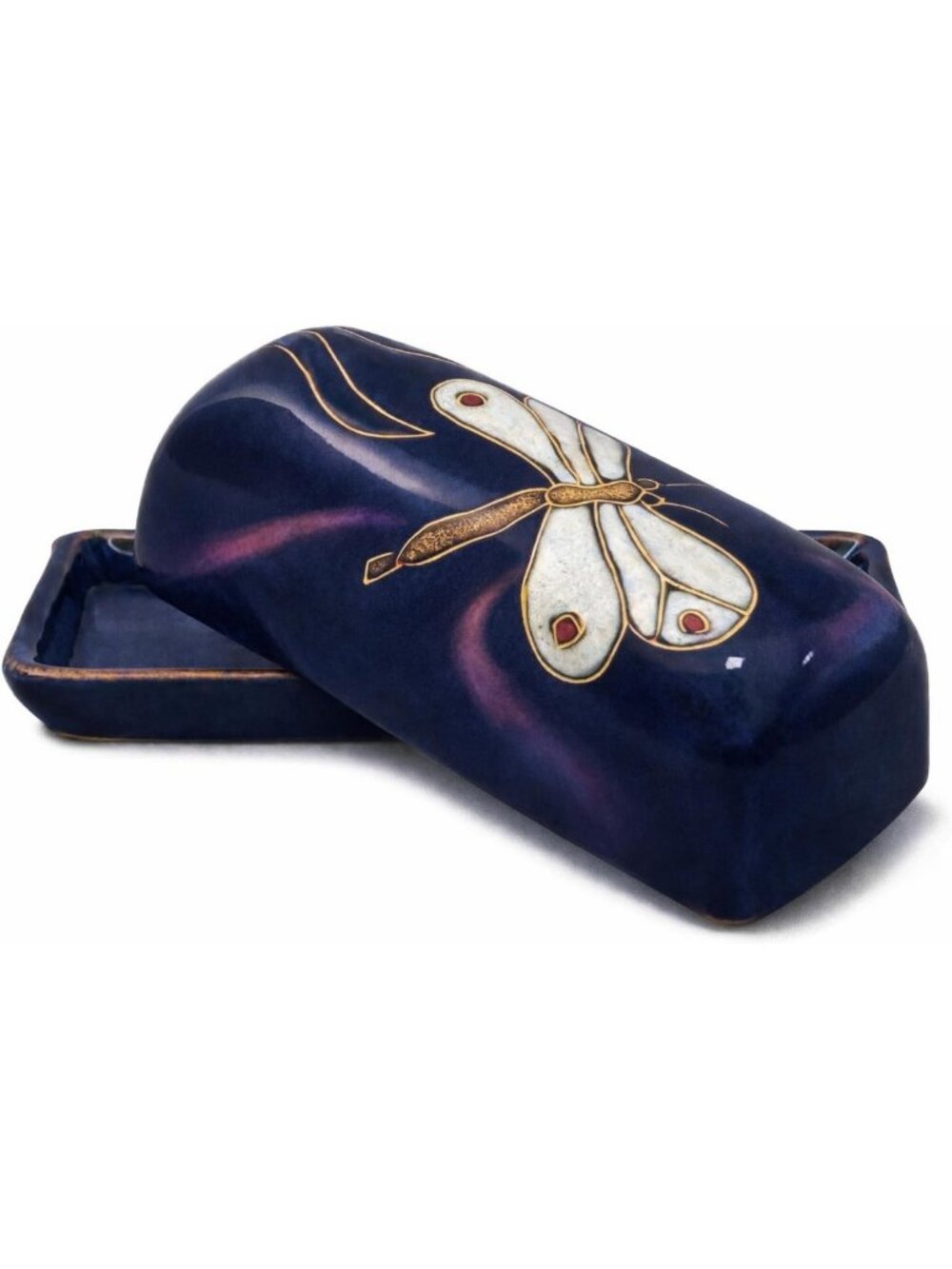 Handcrafted Stoneware Butter Dish - Unique Mexican Pottery, Blue Dragonfly